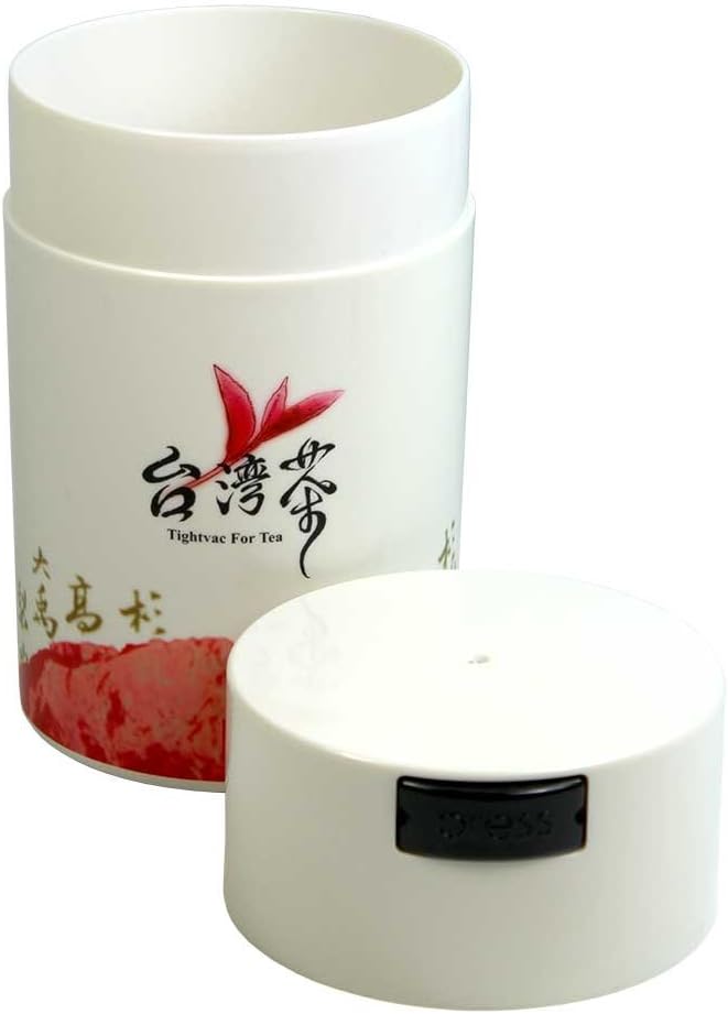 Teavac 6-Ounce Vacuum Sealed Tea Storage Container, White Cap and Body/Red Tea Sign