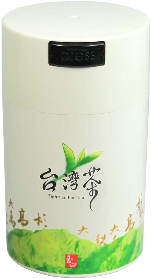 Teavac 6-Ounce Vacuum Sealed Tea Storage Container, White Cap and Body/Green Tea Sign