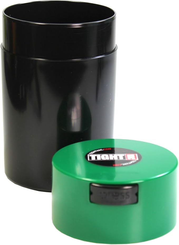 Tightvac - 1 oz to 6 ounce Airtight Multi-Use Vacuum Seal Portable Storage Container for Dry Goods, Food, and Herbs - Dark Green Cap & Black Body