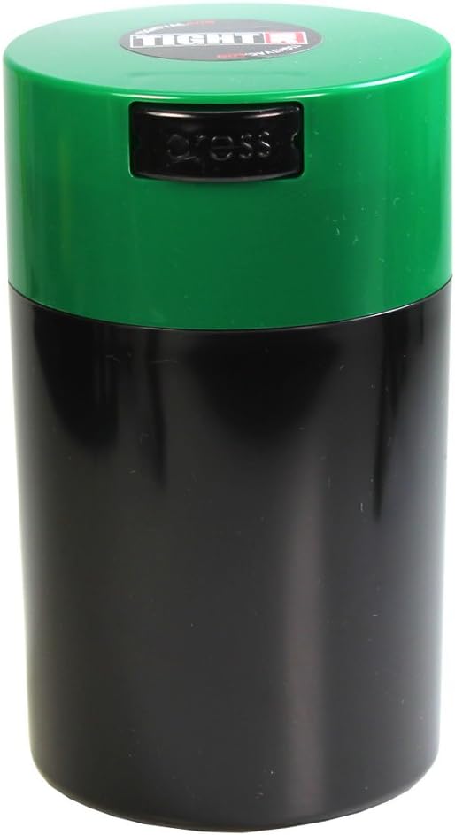 Tightvac - 1 oz to 6 ounce Airtight Multi-Use Vacuum Seal Portable Storage Container for Dry Goods, Food, and Herbs - Dark Green Cap & Black Body