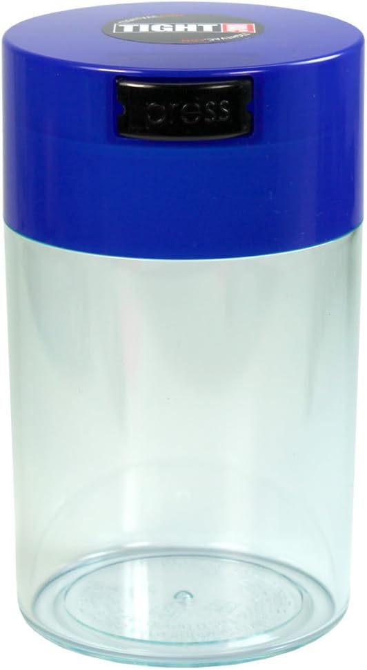 Tightvac - 1 oz to 6 ounce Vacuum Sealed Storage Container - Dark Blue Cap & Clear Body