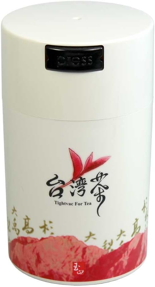 Teavac 6-Ounce Vacuum Sealed Tea Storage Container, White Cap and Body/Red Tea Sign