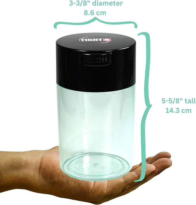 Tightvac 1 oz to 6 ounce - Patented Airtight Container | Multi-use Vacuum Container Works as Smell Proof Containers for Herbs and Dry Goods. Black Cap and Clear Body