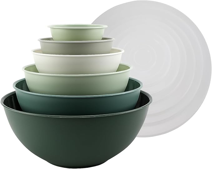COOK WITH COLOR Mixing Bowls with Lids - 12 Piece Plastic Nesting Bowls Set includes 6 Prep Bowls and 6 Lids, Microwave Safe Mixing Bowl Set, Sage