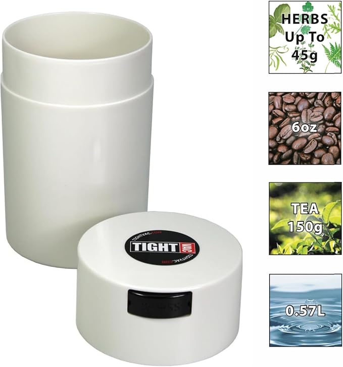 Tightvac 1 oz to 6 ounce - Patented Airtight Container | Multi-use Vacuum Container Works as Smell Proof Containers for Herbs and Dry Goods. White