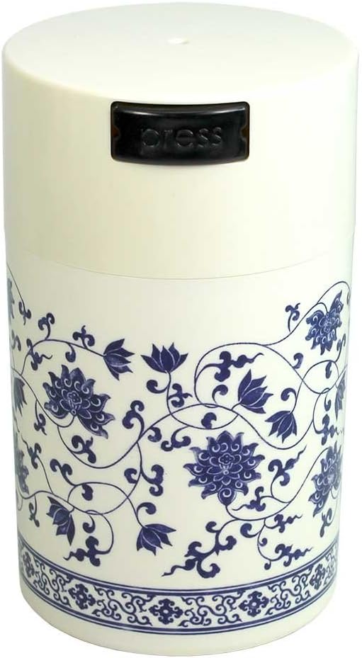 Tightpac America, Inc. Teavac 6-Ounce Vacuum Sealed Tea Storage Container, White Floral Design
