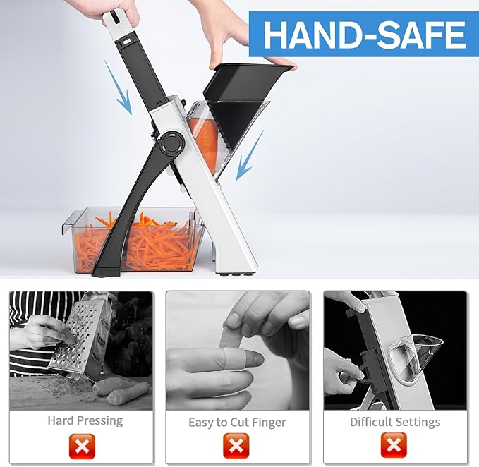 (All in 1) Upgraded Version Mandoline Slicer for Kitchen & Adjustable Mandolin. Detachable Blade, Kitchen Veggie Chopper Cut Slicing, Strips, Shredding, Dicing, Chop