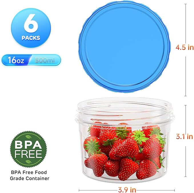 Freezer Storage Containers, [12 Pack-16 Oz] Airtight Plastic Food Storage Containers with Twist Top Lids, Soup, Meal Prep Containers | BPA Free | Stackable | Leakproof