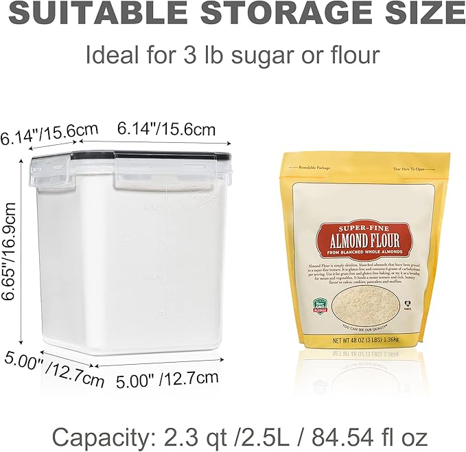 Medium Food Storage Containers with Lids Airtight 2.5L /84.5Oz, for Flour, Sugar, Baking Supply, 3PCS BPA Free Plastic Canisters for Kitchen Pantry Organization