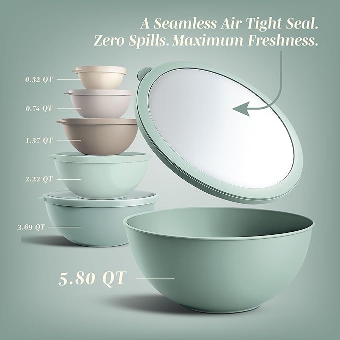 COOK WITH COLOR Nesting Mixing Bowls - 12 Piece Plastic Bowl Set with Lids, Microwave Safe (Mint Ombre)