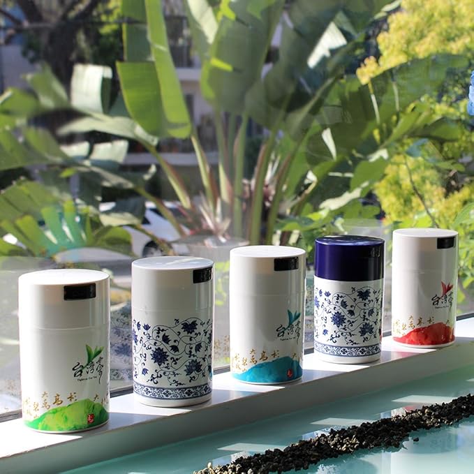 Tightpac America, Inc. Teavac 6-Ounce Vacuum Sealed Tea Storage Container, White Floral Design