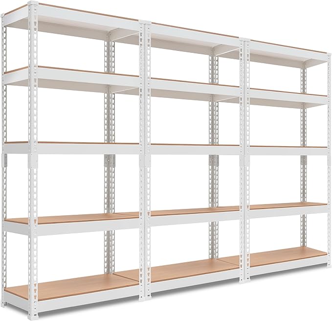 HOMEDANT 5 Tier Laminated White Boltless Metal Shelving Unit Adjustable Garage Storage Utility Rack Heavy Duty Shelves Organization Multipurpose Shelf Warehouse Pantry 28" W x 12.3" D x 59.5" H 3Pack