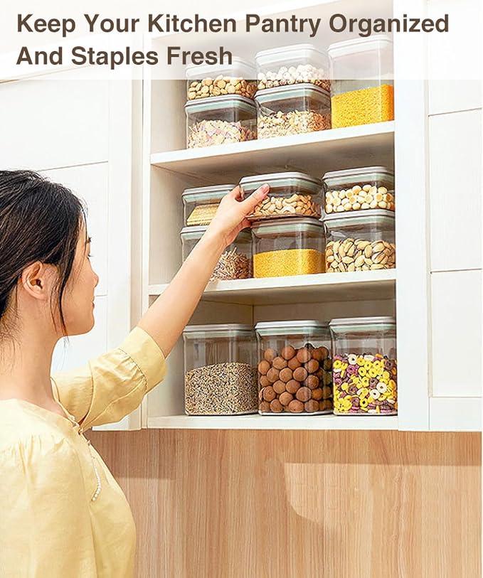 Large Pop Airtight Food Storage Containers Set with Lids, 4.2Qt Food Containers with Scoop, Kitchen Pantry Organization and Storage, BPA Free Stackable Cereal Container