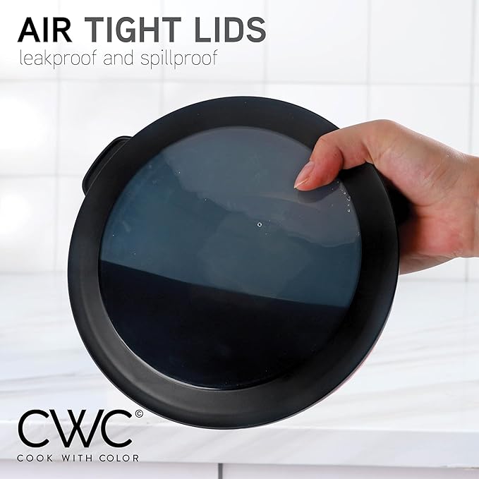 COOK WITH COLOR Mixing Bowls with Lids - 12 Piece Plastic Nesting Bowls Set includes 6 Prep Bowls and 6 Lids, Microwave Safe Mixing Bowl Set, Black Rhombus