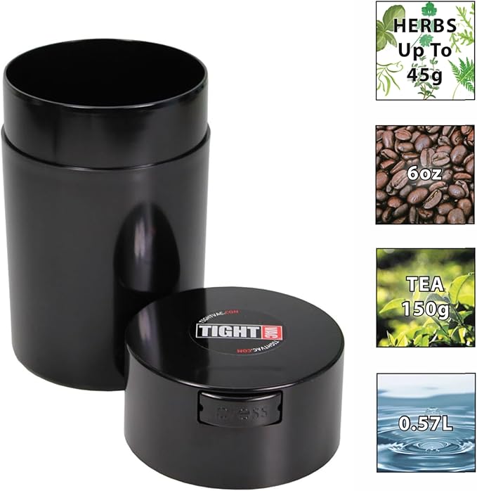 Tightvac 1 oz to 6 ounce - Patented Airtight Container | Multi-use Vacuum Container Works as Smell Proof Containers for Herbs and Dry Goods. Black