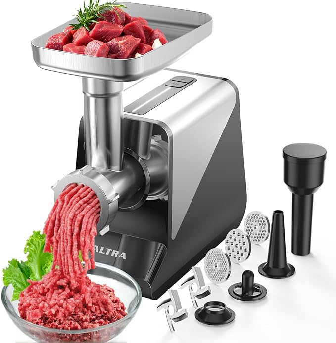 #8 Meat Grinder, [3200W Max] Electric Heavy Duty Sausage Stuff with 2 Stainless Steel Blades and 3 Grinding Plates, Sausage Tube & Kibbe Kit, for Commercial & Home Use