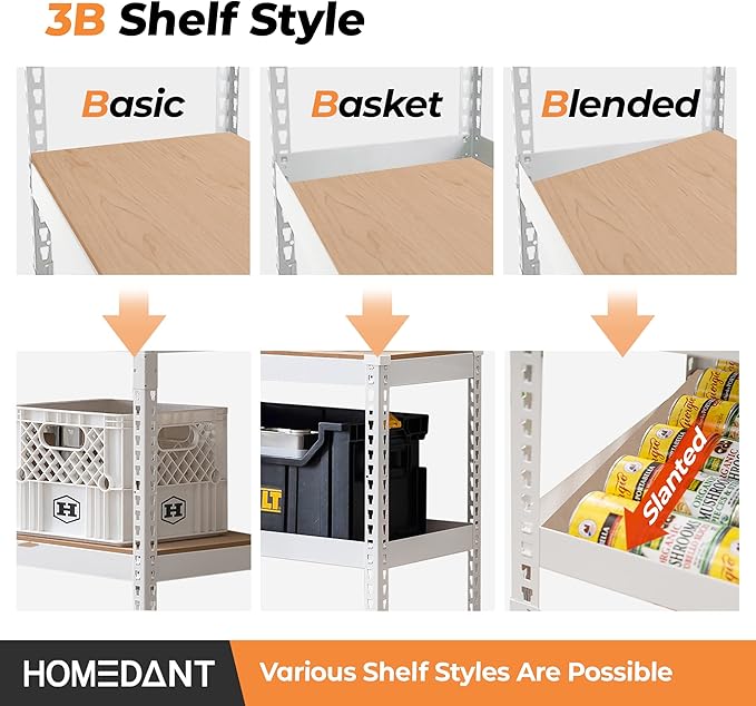 HOMEDANT 5 Tier White Storage Shelves Adjustable Laminated Boltless Garage Metal Shelving Unit Heavy Duty Utility Rack Shelf Warehouse Pantry Closet Kitchen 35.9" W x 16.2" D x 71.3" H White 2Pack