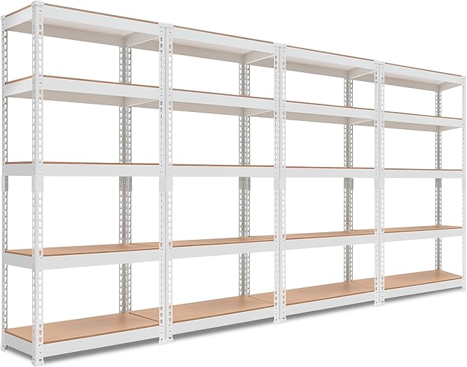 HOMEDANT 5 Tier Laminated White Boltless Metal Shelving Unit Adjustable Garage Storage Utility Rack Heavy Duty Shelves Organization Multipurpose Shelf Warehouse Pantry 28" W x 12.3" D x 59.5" H 4Pack