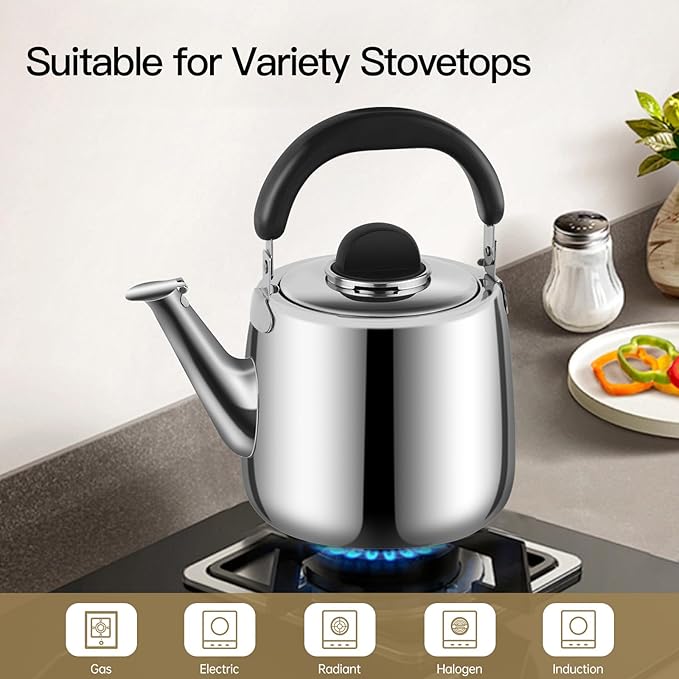 Tea Kettle,Whistling Tea kettle for Stove Top,3 QT Stainless Steel Teapot,Induction Tea Kettle Pot for Stovetop (2.85 L,Silver)