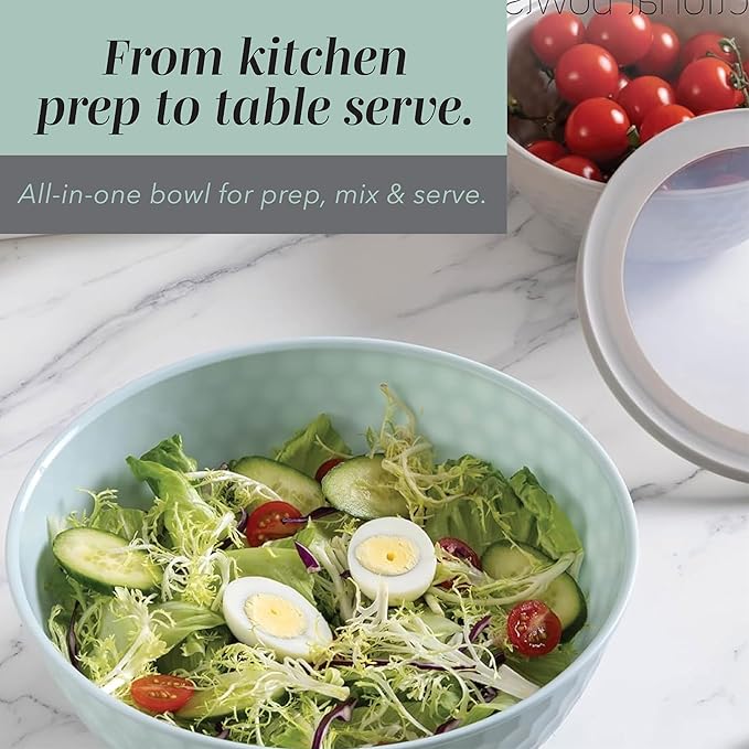 COOK WITH COLOR Mixing Bowls with Lids - 12 Piece Plastic Nesting Bowls Set includes 6 Prep Bowls and 6 Lids, Microwave Safe Mixing Bowl Set, Mint Embossed