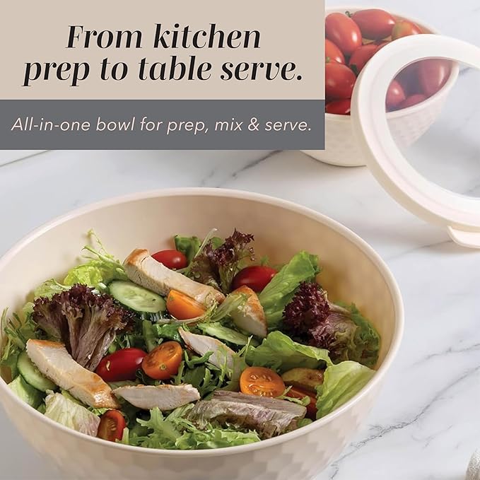 COOK WITH COLOR Mixing Bowls with Lids - 12 Piece Plastic Nesting Bowls Set includes 6 Prep Bowls and 6 Lids, Microwave Safe Mixing Bowl Set, Cream Embossed