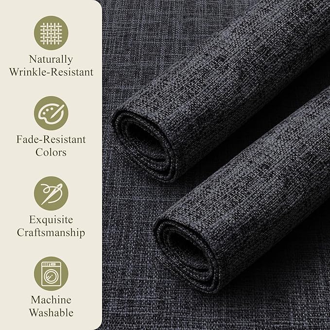 KXN Placemats Set of 4, Dual-Layer Thickened Faux Linen Table Mats, Heat Resistant & Wrinkle-Free, Machine Washable Cloth Place Mats for Kitchen Dining Indoor Outdoor (Dark Grey)