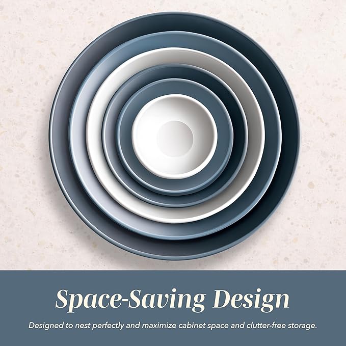 COOK WITH COLOR Mixing Bowls with Lids - 12 Piece Plastic Nesting Bowls Set includes 6 Prep Bowls, Microwave Safe Mixing Bowl Set, Blue and White TPR Lids