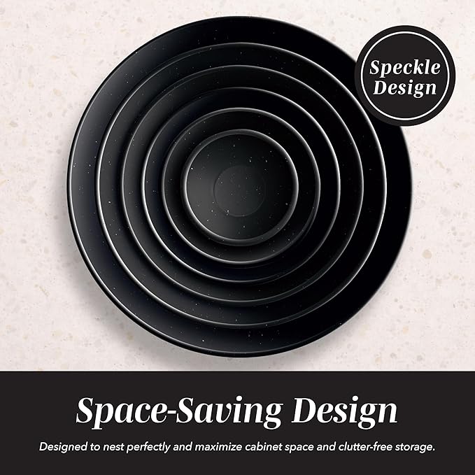 COOK WITH COLOR Mixing Bowls with TPR Lids - 12 Piece Plastic Nesting Bowls Set includes 6 Prep Bowls and 6 Lids, Microwave Safe (Speckled Black)