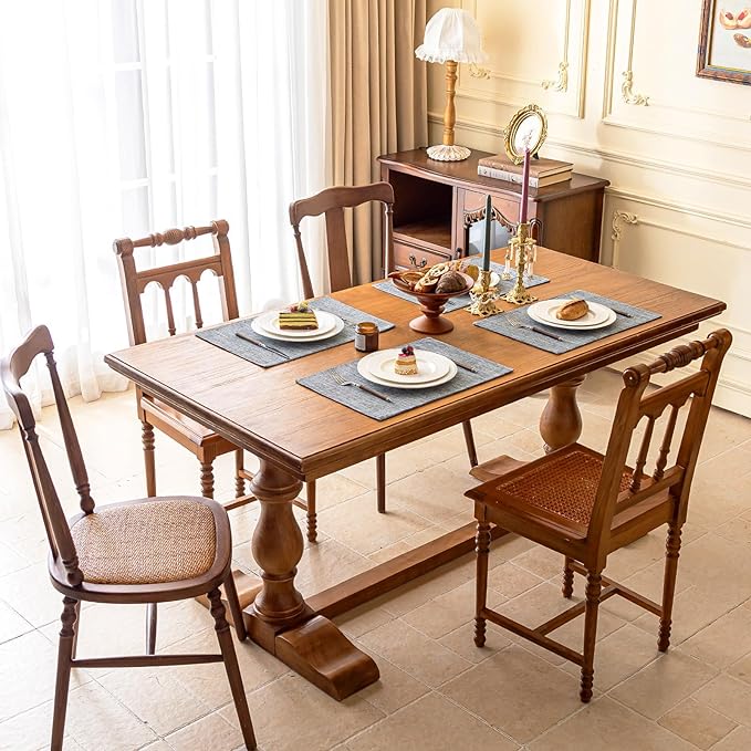 KXN Placemats Set of 6, Dual-Layer Thickened Faux Linen Table Mats, Heat Resistant & Wrinkle-Free, Machine Washable Cloth Place Mats for Kitchen Dining Indoor Outdoor (Light Grey)