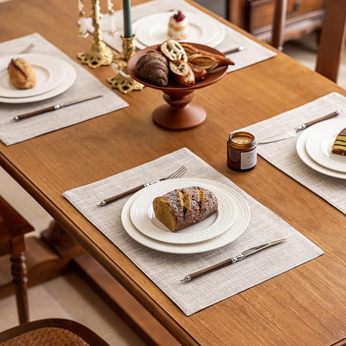 KXN Placemats Set of 8, Dual-Layer Thickened Faux Linen Table Mats, Heat Resistant & Wrinkle-Free, Machine Washable Cloth Place Mats for Kitchen Dining Indoor Outdoor (Cream Beige)