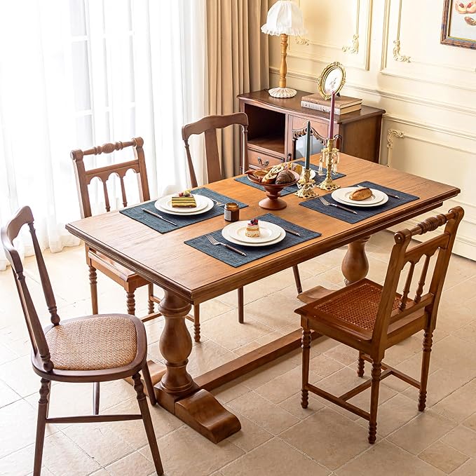 KXN Placemats Set of 8, Dual-Layer Thickened Faux Linen Table Mats, Heat Resistant & Wrinkle-Free, Machine Washable Cloth Place Mats for Kitchen Dining Indoor Outdoor (Dark Grey)