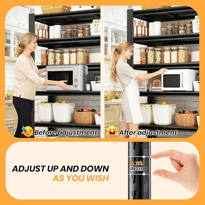 72" H Garage Shelving, Heavy Duty Storage Shelves, Garage Storage Shelves, Adjustable 5 Tier Metal Shelving Unit, Utility Shelves for Warehouse Backyard, 72" H×36" W×16" D