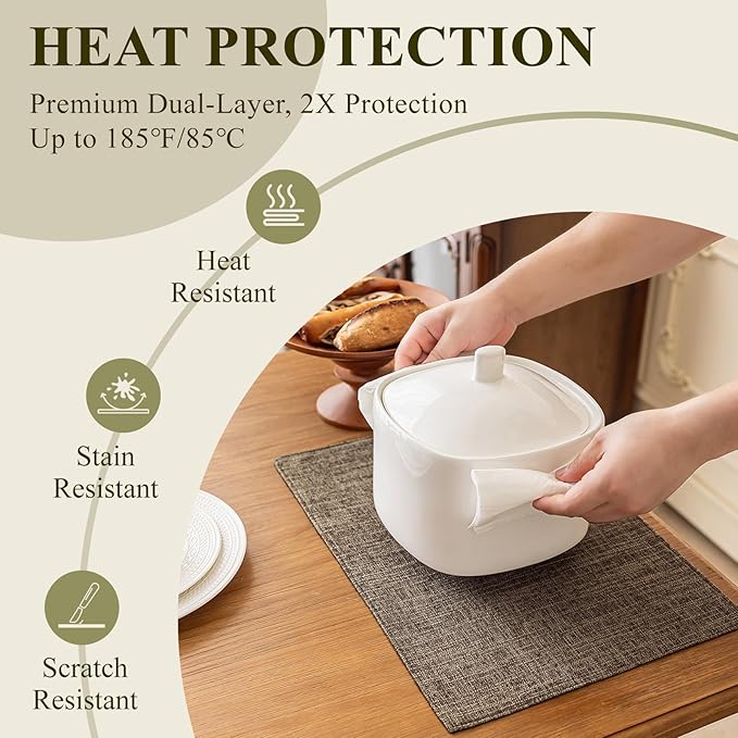 KXN Placemats Set of 4, Dual-Layer Thickened Faux Linen Table Mats, Heat Resistant & Wrinkle-Free, Machine Washable Cloth Place Mats for Kitchen Dining Indoor Outdoor (Burlap)