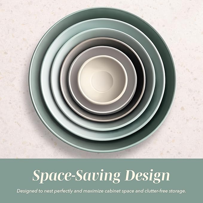 COOK WITH COLOR Nesting Mixing Bowls - 12 Piece Plastic Bowl Set with Lids, Microwave Safe (Mint Ombre)