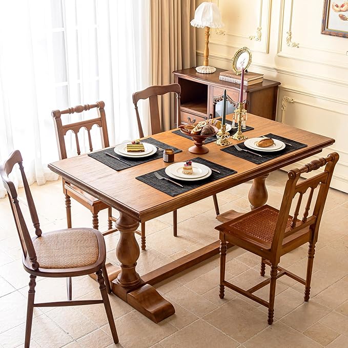 KXN Placemats Set of 4, Dual-Layer Thickened Faux Linen Table Mats, Heat Resistant & Wrinkle-Free, Machine Washable Cloth Place Mats for Kitchen Dining Indoor Outdoor (Black)