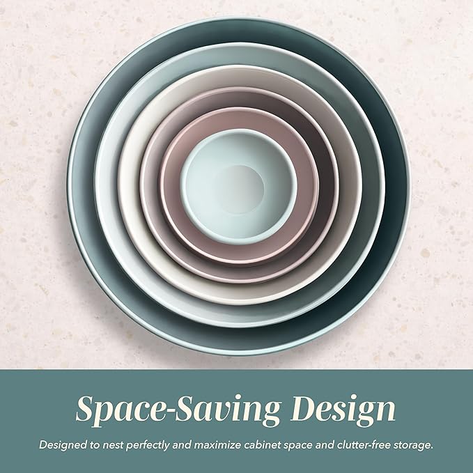 COOK WITH COLOR Mixing Bowls with TPR Lids - 12 Piece Plastic Nesting Bowls Set includes 6 Prep Bowls and 6 Lids, Microwave Safe (Teal)