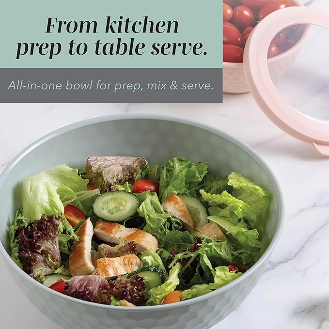 COOK WITH COLOR Mixing Bowls with Lids - 12 Piece Plastic Nesting Bowls Set includes 6 Prep Bowls and 6 Lids, Microwave Safe Mixing Bowl Set, Teal Embossed