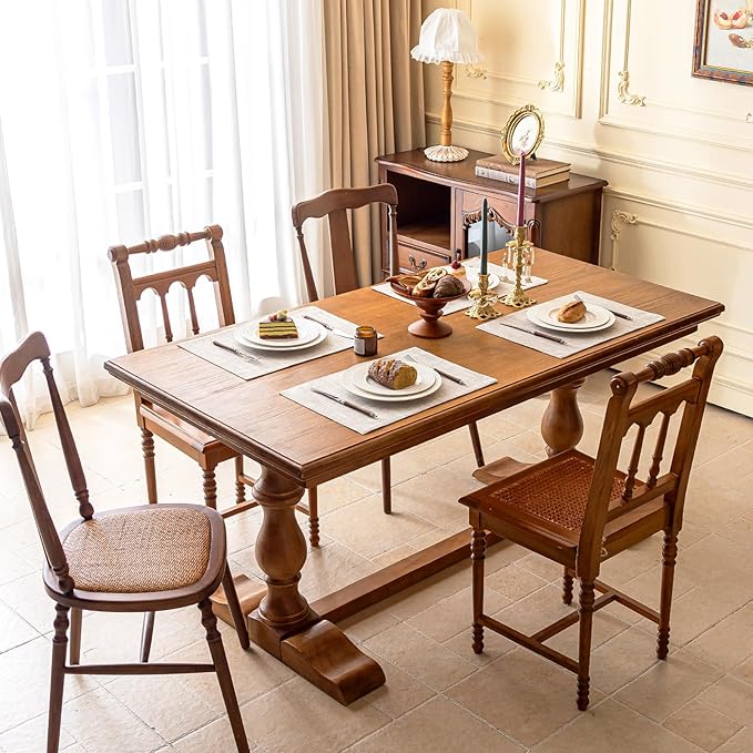 KXN Placemats Set of 6, Dual-Layer Thickened Faux Linen Table Mats, Heat Resistant & Wrinkle-Free, Machine Washable Cloth Place Mats for Kitchen Dining Indoor Outdoor (Cream Beige)