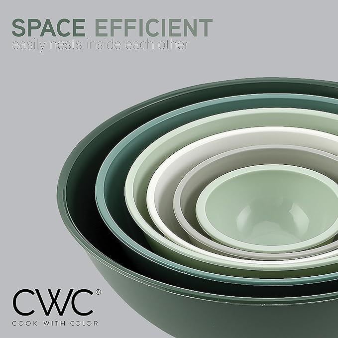 COOK WITH COLOR Mixing Bowls with Lids - 12 Piece Plastic Nesting Bowls Set includes 6 Prep Bowls and 6 Lids, Microwave Safe Mixing Bowl Set, Sage