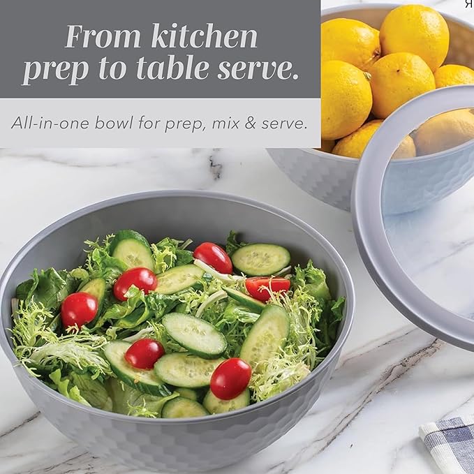 COOK WITH COLOR Mixing Bowls with Lids - 12 Piece Plastic Nesting Bowls Set includes 6 Prep Bowls and 6 Lids, Microwave Safe Mixing Bowl Set, Grey Embossed