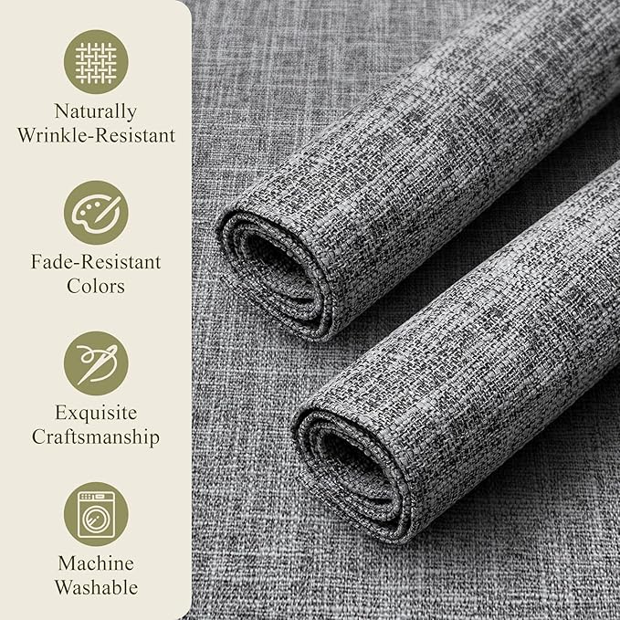 KXN Placemats Set of 6, Dual-Layer Thickened Faux Linen Table Mats, Heat Resistant & Wrinkle-Free, Machine Washable Cloth Place Mats for Kitchen Dining Indoor Outdoor (Light Grey)