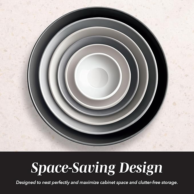 COOK WITH COLOR Mixing Bowls with TPR Lids - 12 Piece Plastic Nesting Set includes 6 Prep and Lids, Microwave Safe Bowl (Black Ombre)