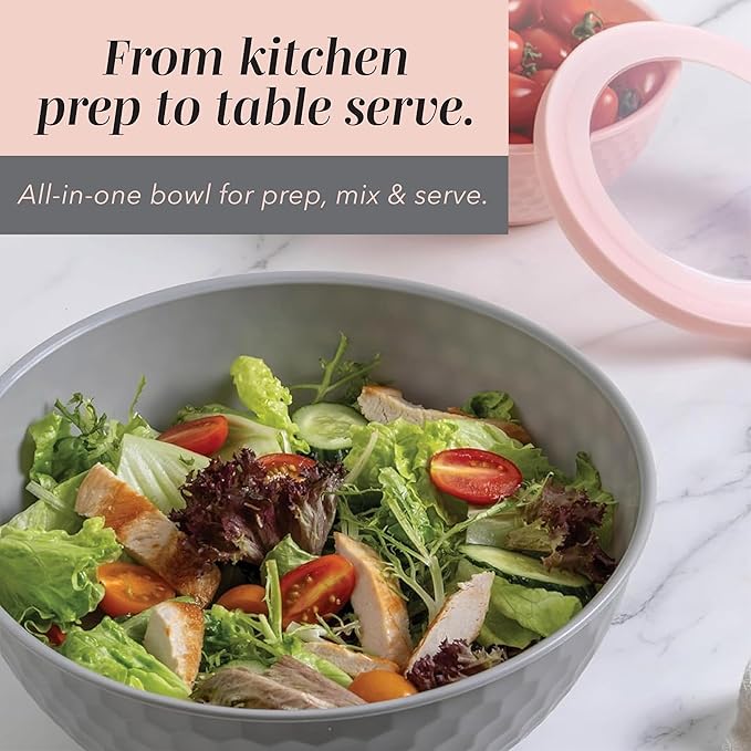 COOK WITH COLOR Mixing Bowls with Lids - 12 Piece Plastic Nesting Bowls Set includes 6 Prep Bowls and 6 Lids, Microwave Safe Mixing Bowl Set, Pink Embossed