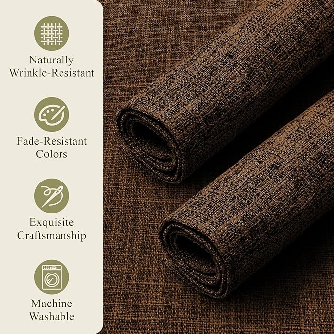 KXN Placemats Set of 4, Dual-Layer Thickened Faux Linen Table Mats, Heat Resistant & Wrinkle-Free, Machine Washable Cloth Place Mats for Kitchen Dining Indoor Outdoor (Brown)