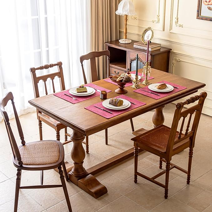 KXN Placemats Set of 4, Dual-Layer Thickened Faux Linen Table Mats, Heat Resistant & Wrinkle-Free, Machine Washable Cloth Place Mats for Kitchen Dining Indoor Outdoor (Pink)