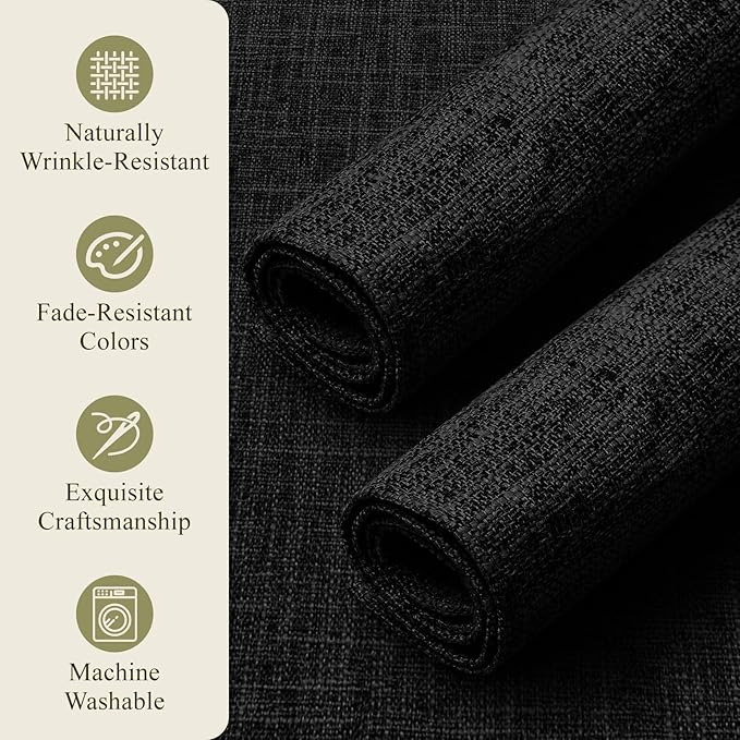 KXN Placemats Set of 4, Dual-Layer Thickened Faux Linen Table Mats, Heat Resistant & Wrinkle-Free, Machine Washable Cloth Place Mats for Kitchen Dining Indoor Outdoor (Black)