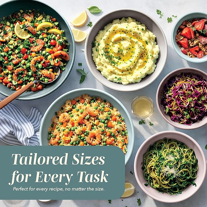 COOK WITH COLOR Mixing Bowls with TPR Lids - 12 Piece Plastic Nesting Bowls Set includes 6 Prep Bowls and 6 Lids, Microwave Safe (Teal)