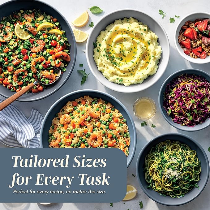 COOK WITH COLOR Mixing Bowls with Lids - 12 Piece Plastic Nesting Bowls Set includes 6 Prep Bowls, Microwave Safe Mixing Bowl Set, Blue and White TPR Lids