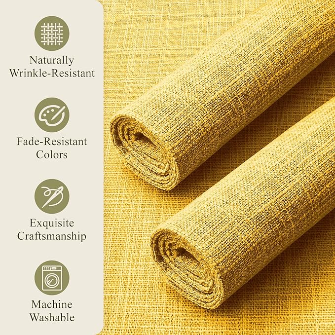 KXN Placemats Set of 6, Dual-Layer Thickened Faux Linen Table Mats, Heat Resistant & Wrinkle-Free, Machine Washable Cloth Place Mats for Kitchen Dining Indoor Outdoor (Yellow)