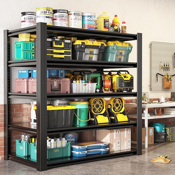72" H Garage Shelving, Heavy Duty Storage Shelves, Garage Storage Shelves, Adjustable 5 Tier Metal Shelving Unit, Utility Shelves for Warehouse Backyard, 72" H×48" W×24" D